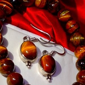 Tigers Eye Bracelet and Sterling Silver Earrings